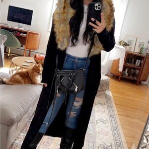 Show Me Your Mumu Black Long Cardigan with Faux Fur Collar